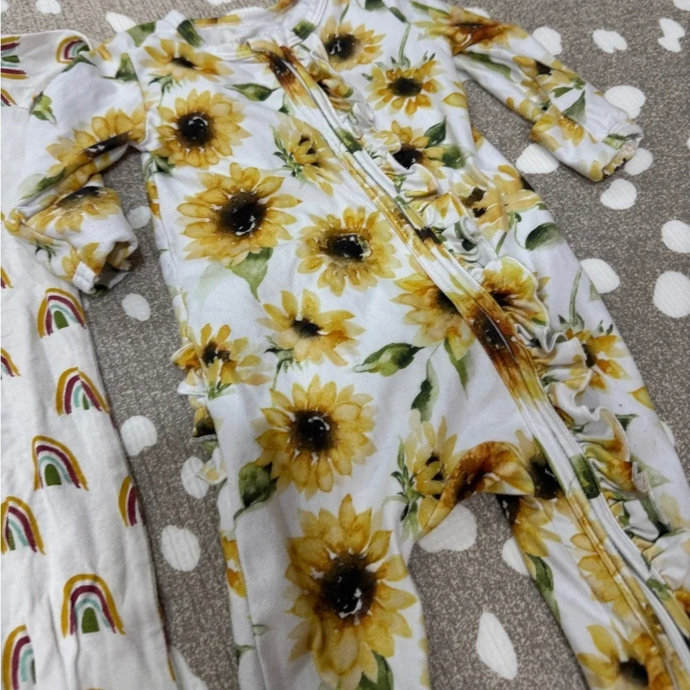 Lot of 6 bamboo footies newborn baby girl ruffle onesie floral rainbow gown knot